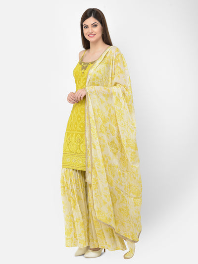 Neeru's'S Lime Color Georgette Fabric Suit-Gharara