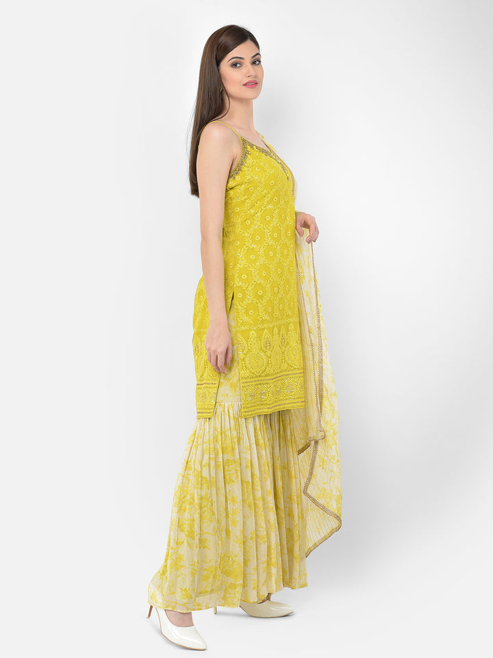 Neerus'S Lime Color Georgette Fabric Suit-Gharara