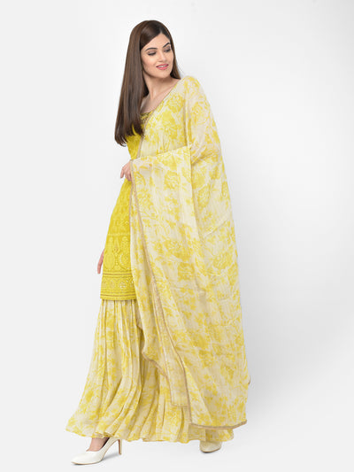 Neeru's'S Lime Color Georgette Fabric Suit-Gharara