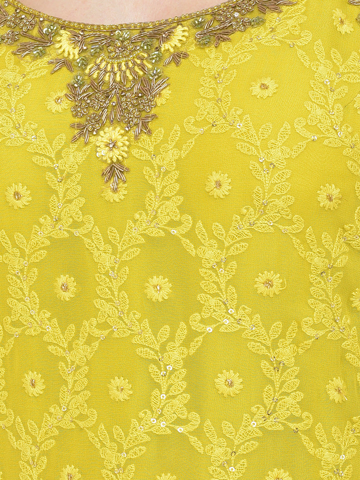 Neerus'S Lime Color Georgette Fabric Suit-Gharara