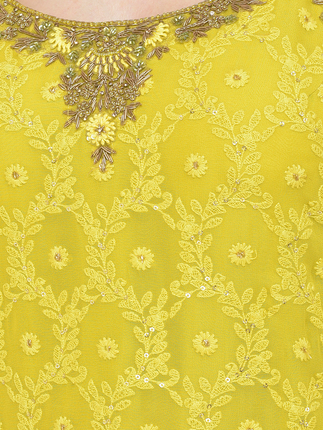 Neeru's'S Lime Color Georgette Fabric Suit-Gharara