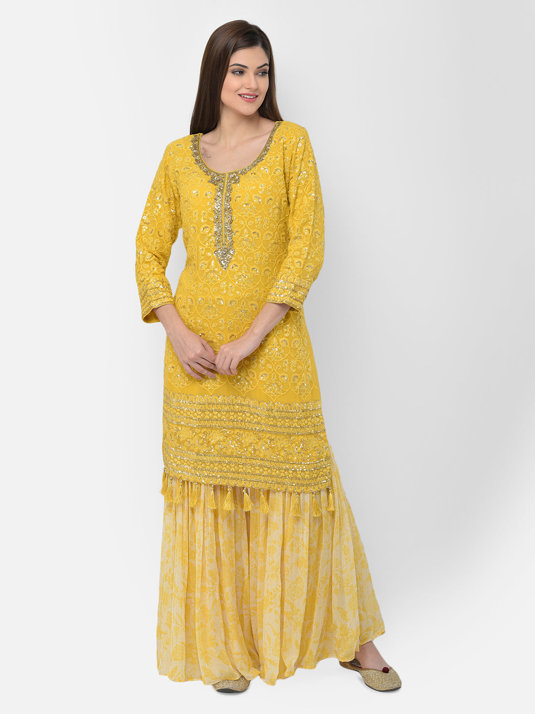 Neerus'S yellow color, georgette fabric suit-gharara