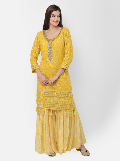 Neerus'S yellow color, georgette fabric suit-gharara