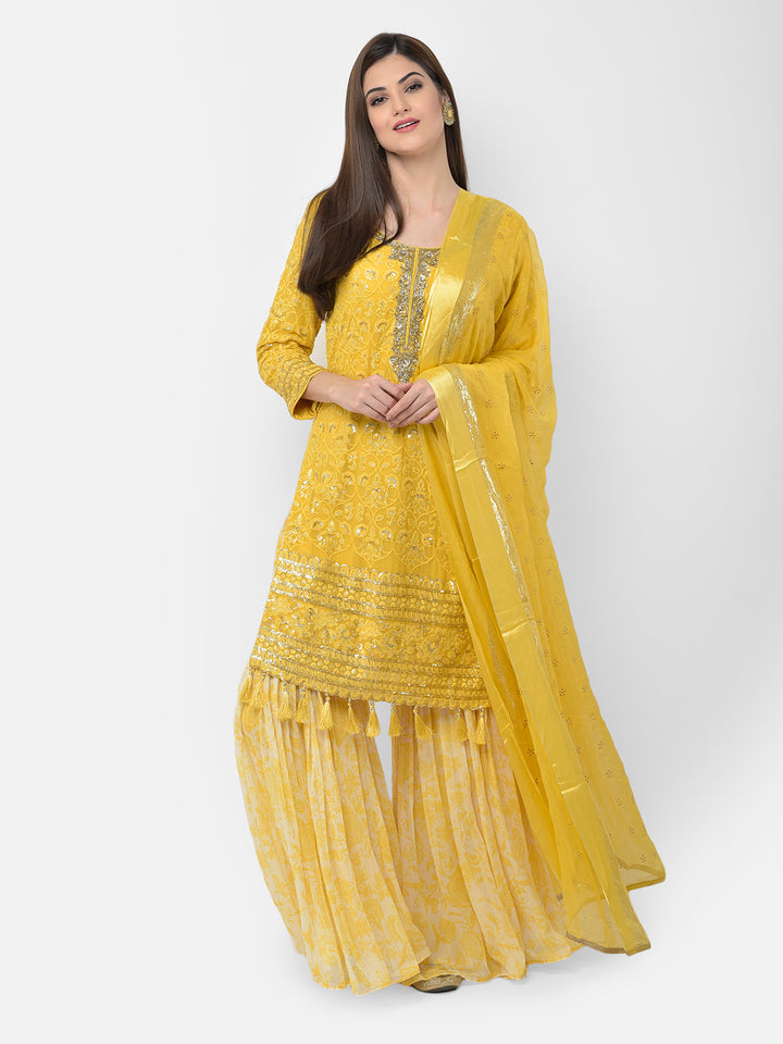 Neerus'S Yellow Color Georgette Fabric Suit-Gharara