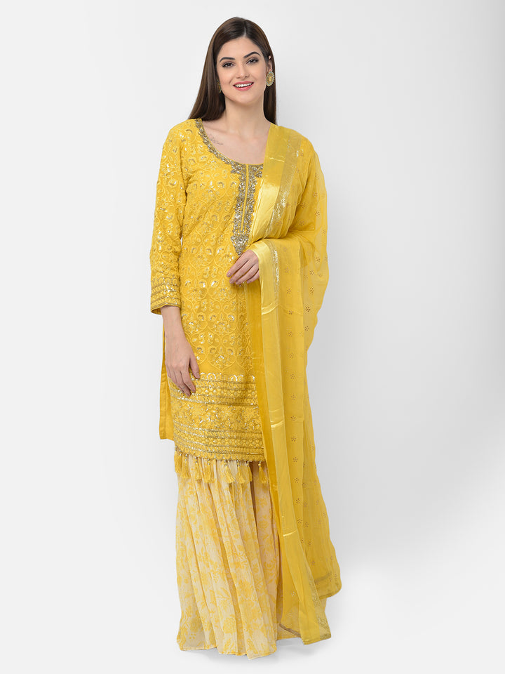 Neerus'S Yellow Color Georgette Fabric Suit-Gharara
