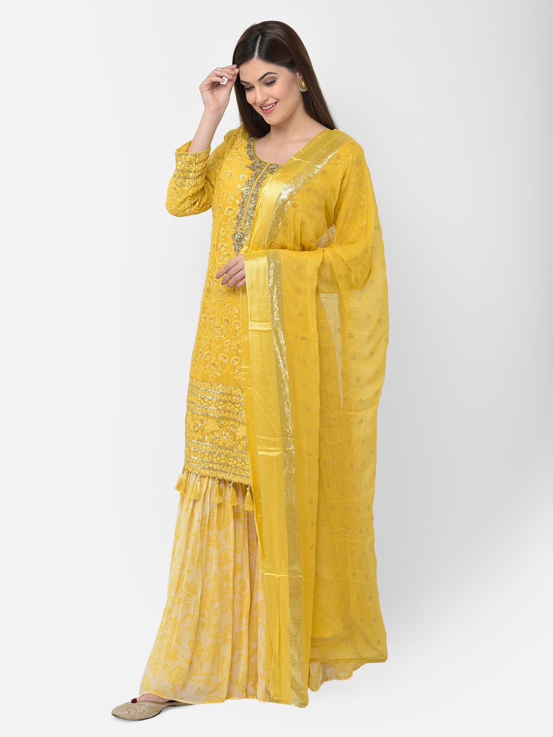 Neerus'S yellow color, georgette fabric suit-gharara