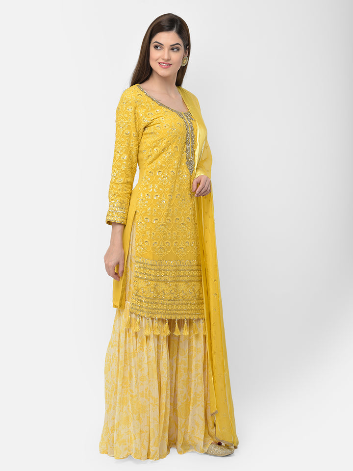 Neerus'S Yellow Color Georgette Fabric Suit-Gharara