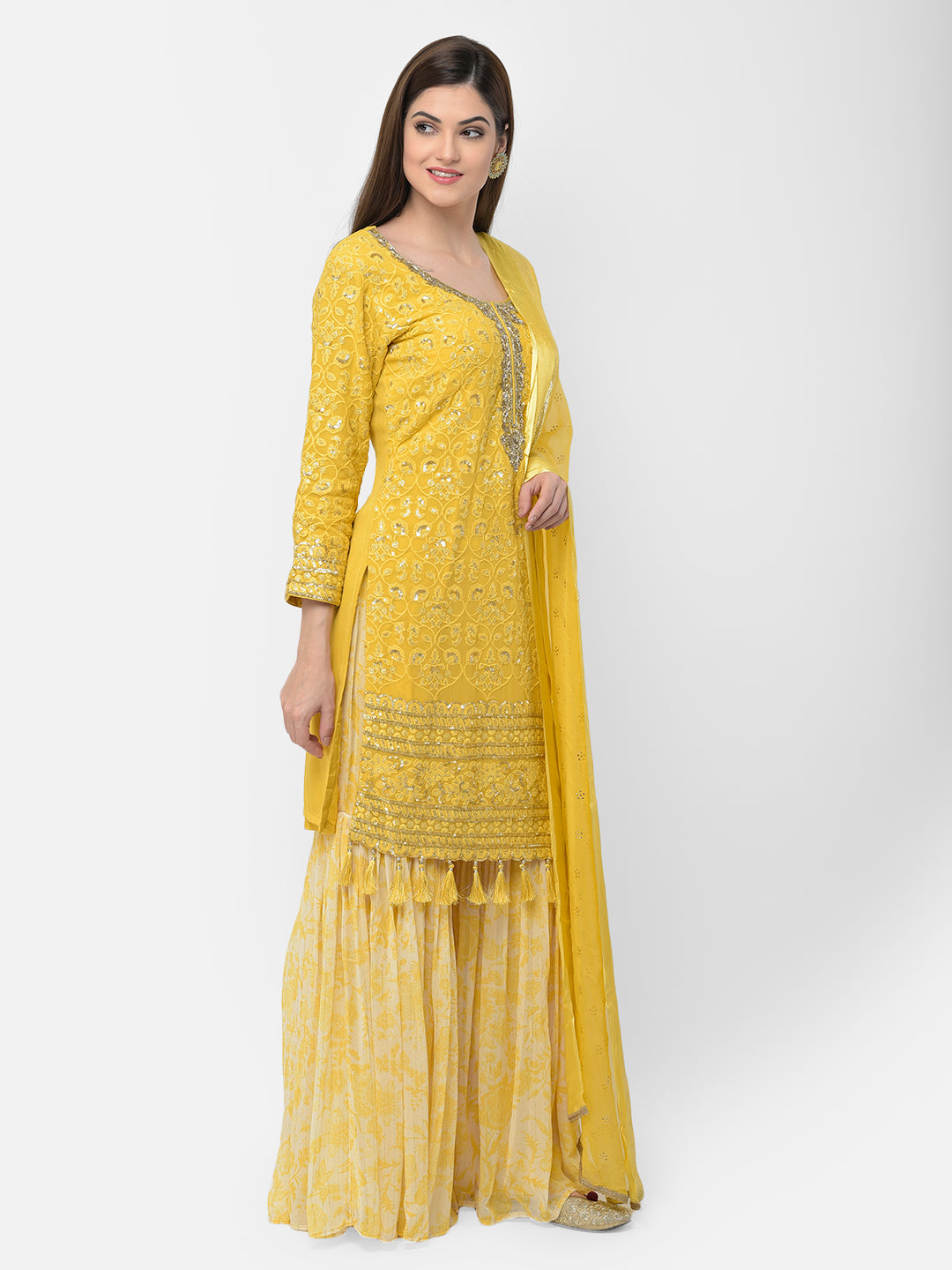 Neerus'S yellow color, georgette fabric suit-gharara