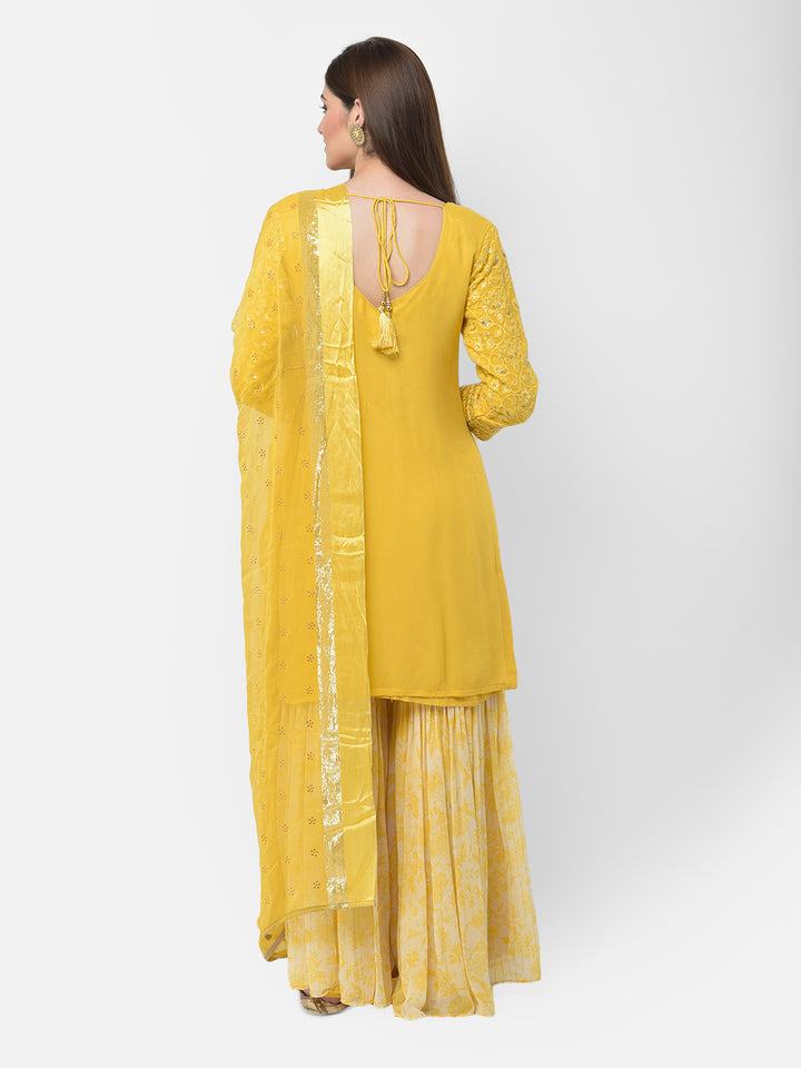 Neerus'S Yellow Color Georgette Fabric Suit-Gharara