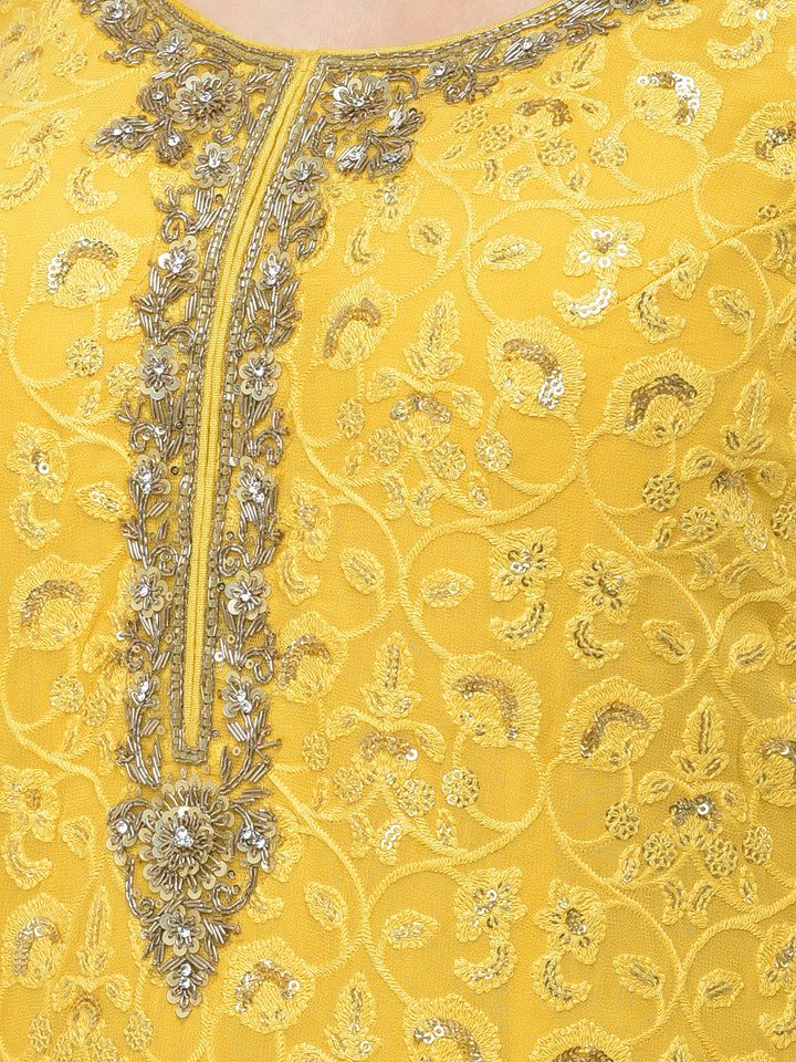 Neerus'S Yellow Color Georgette Fabric Suit-Gharara