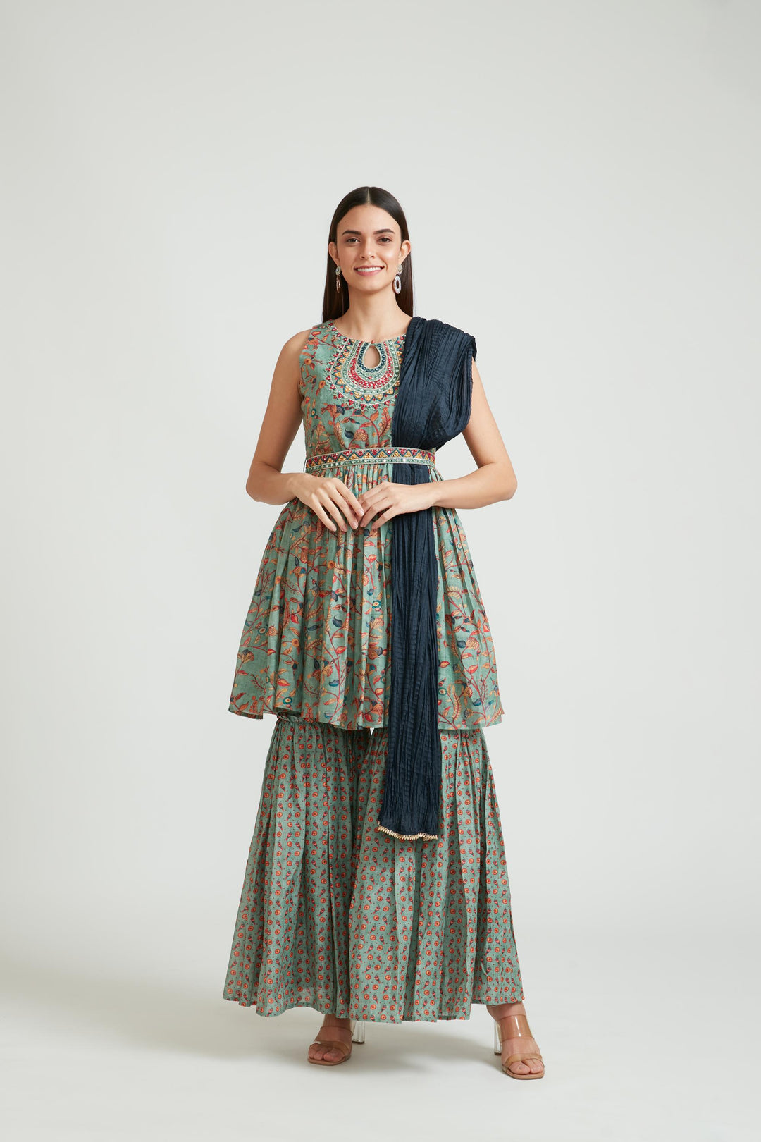Neerus Green Color Silk Fabric Anarkai Suit Set
