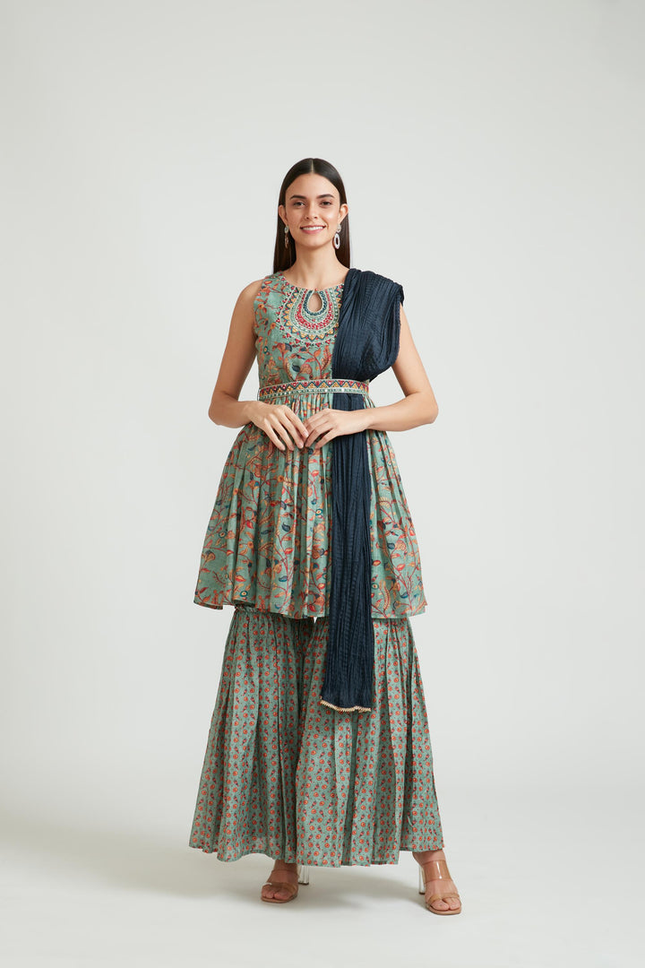 Neerus Green Color Silk Fabric Anarkai Suit Set
