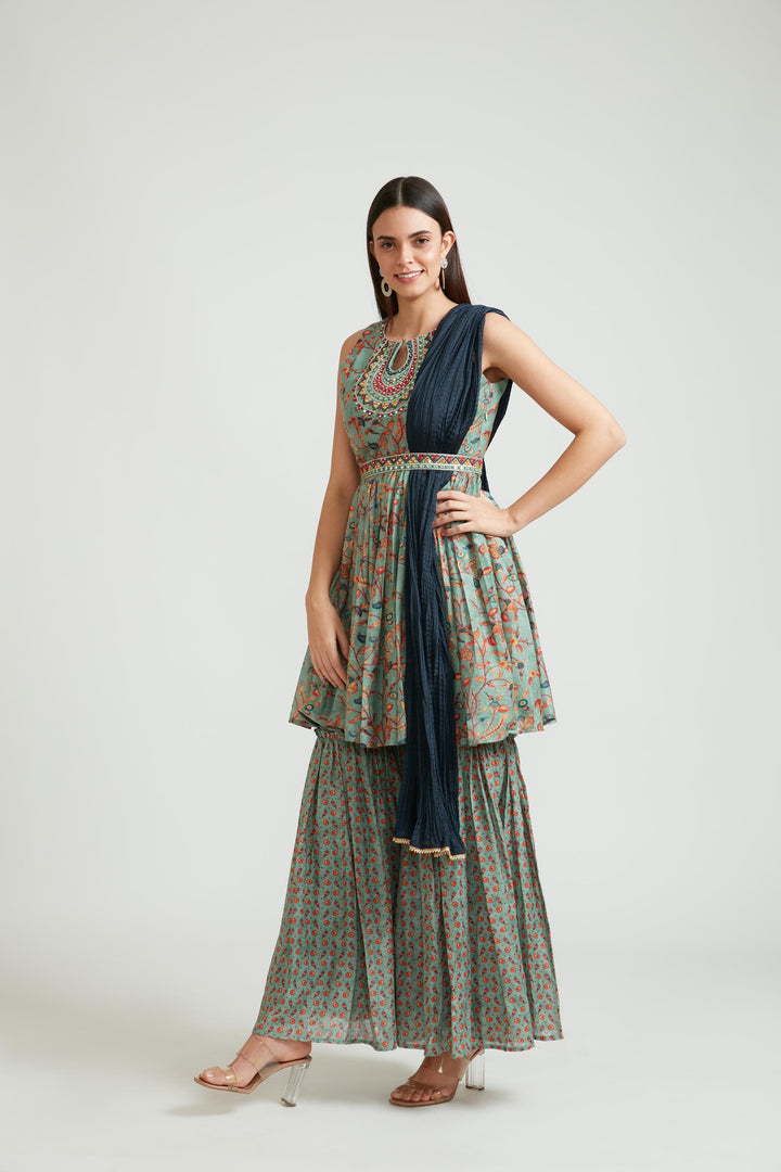 Neerus Green Color Silk Fabric Anarkai Suit Set