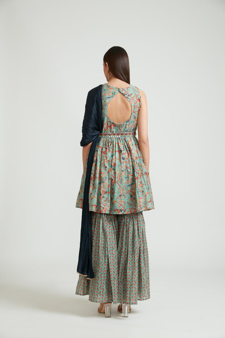 Neerus Green Color Silk Fabric Anarkai Suit Set