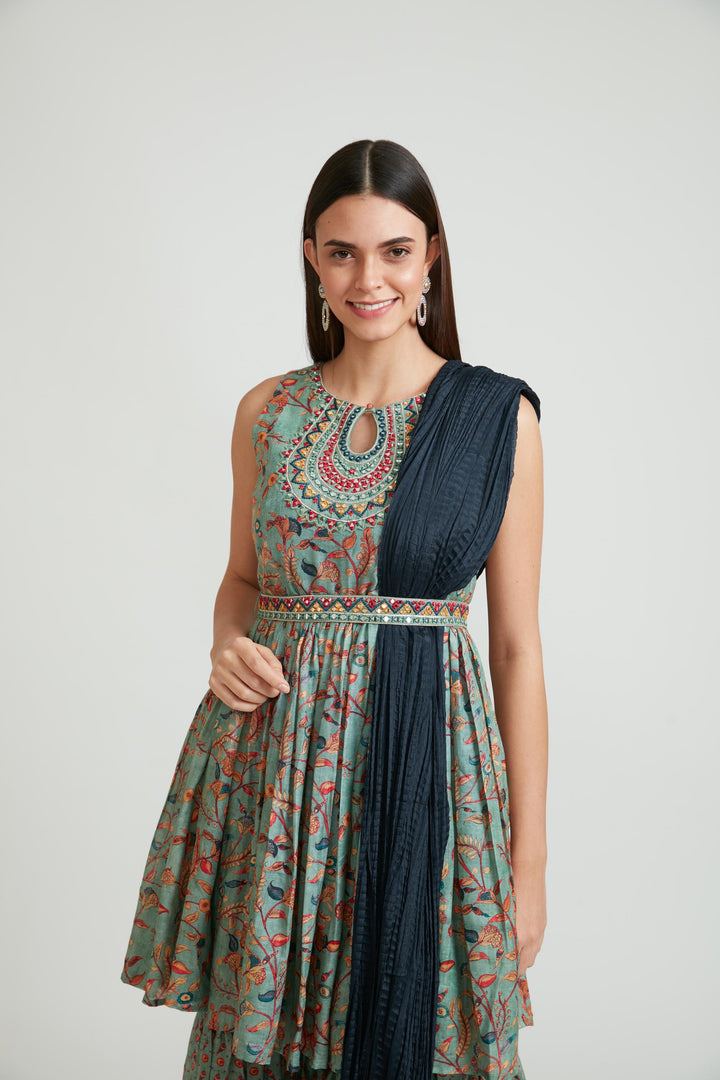 Neerus Green Color Silk Fabric Anarkai Suit Set