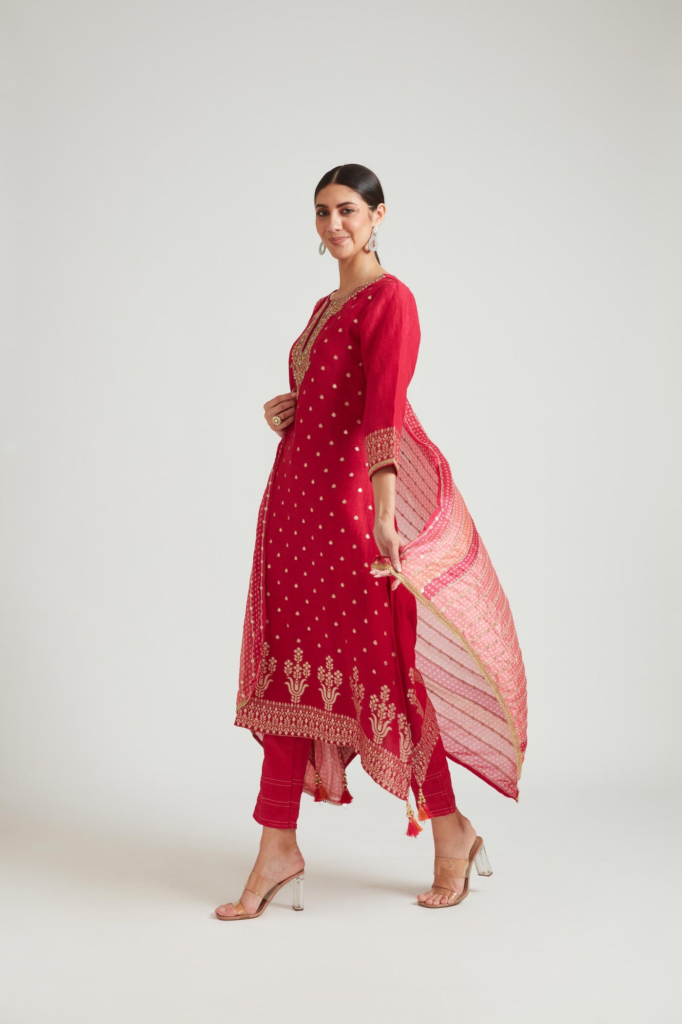 Neeru's Rani Color Banaras Fabric Salwar Kameez