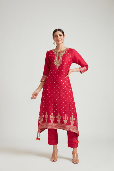 Neeru's Rani Color Banaras Fabric Salwar Kameez