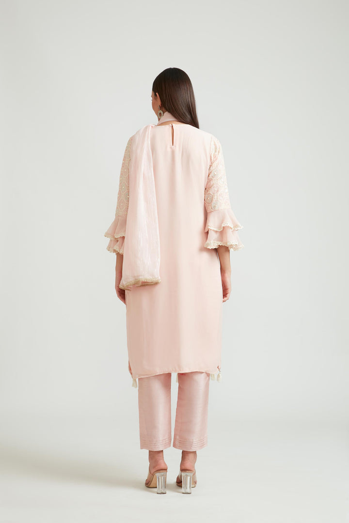 Neerus Baby Pink Color Georgette Fabric Kurta Set