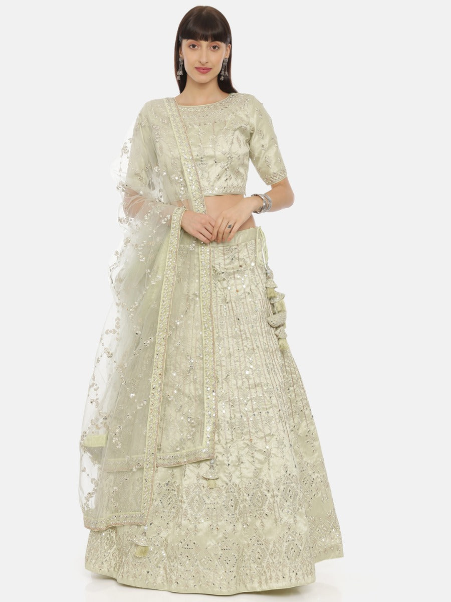 Neerus Pista Color Nett Fabric Ghagra Set