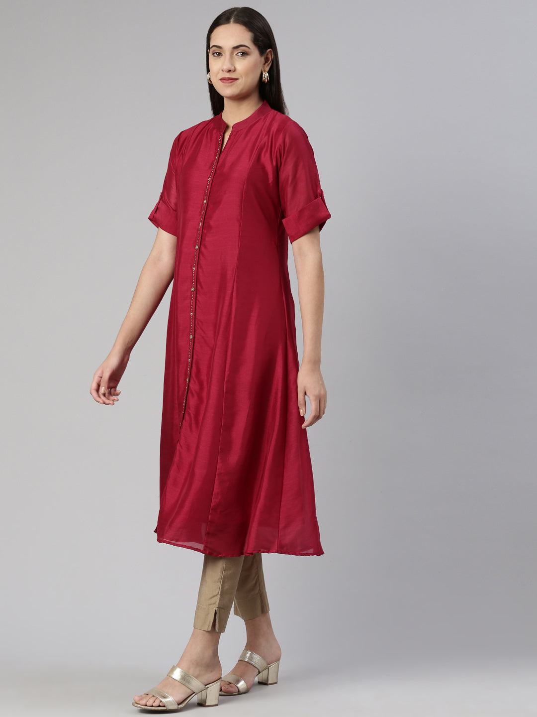 Neerus Purple crepe embellished anarkali kurta - back view