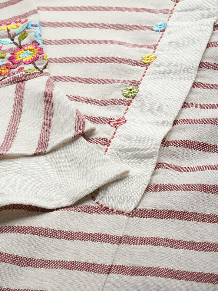 Neerus Women Off-White Pink Striped A-Line Kurta