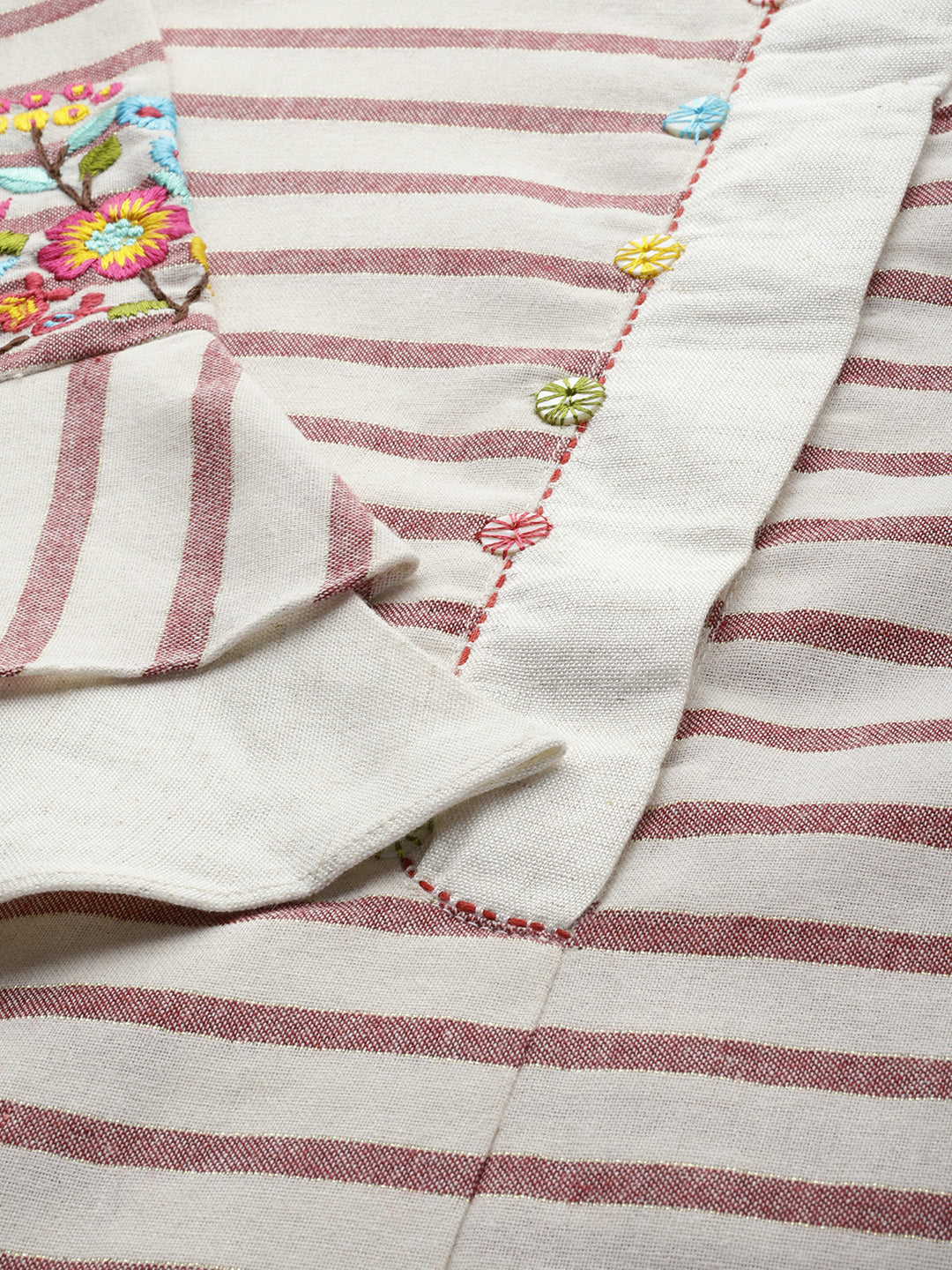 Neerus Women Off-White  Pink Striped A-Line Kurta