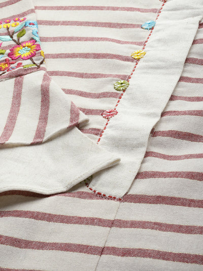 Neerus Women Off-White  Pink Striped A-Line Kurta