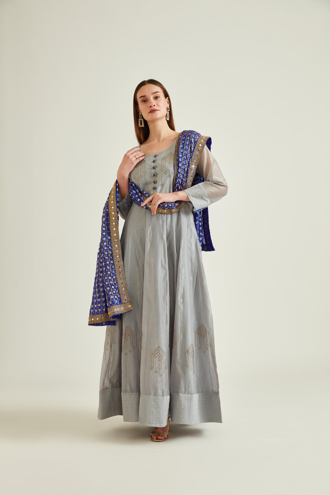 Neerus Grey Colour Chanderi Fabric Suit