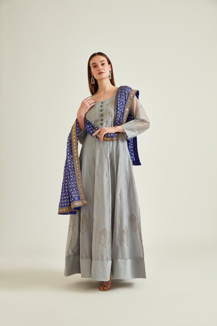 Neerus Grey Colour Chanderi Fabric Suit