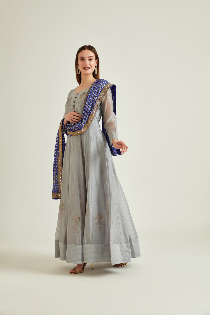 Neerus Grey Colour Chanderi Fabric Suit