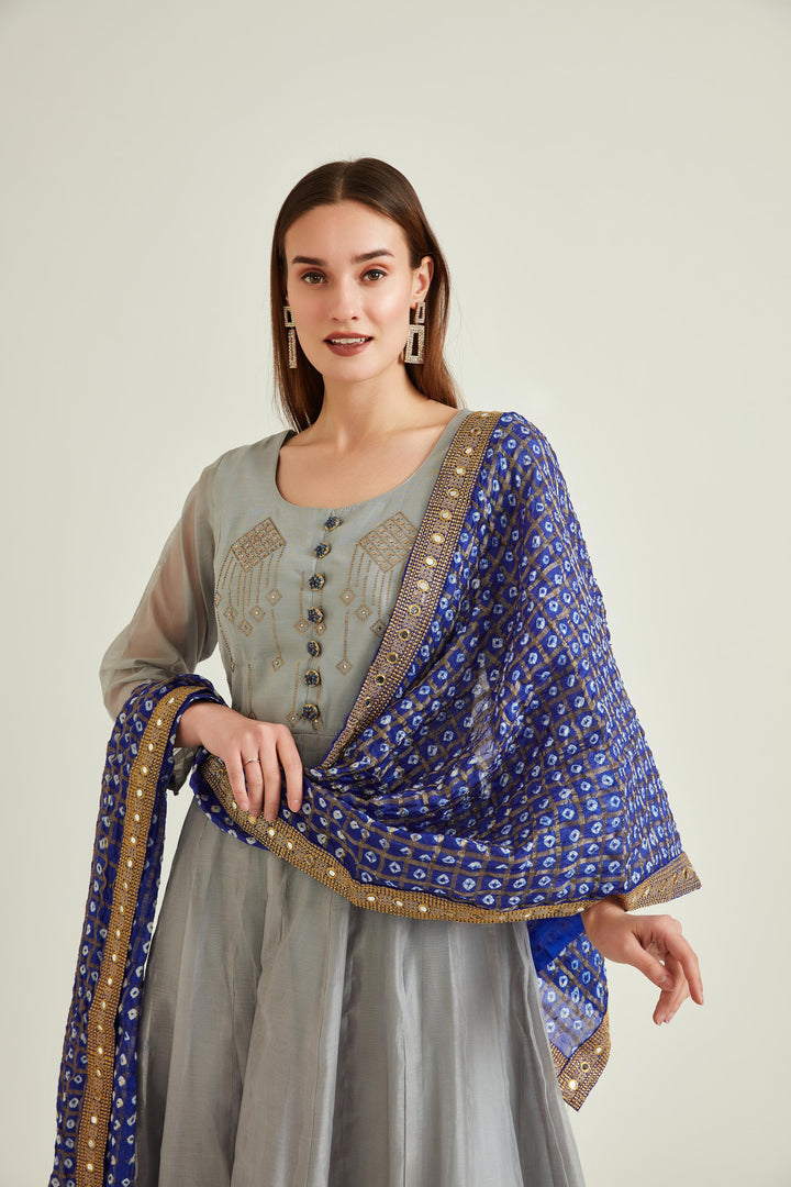 Neerus Grey Colour Chanderi Fabric Suit