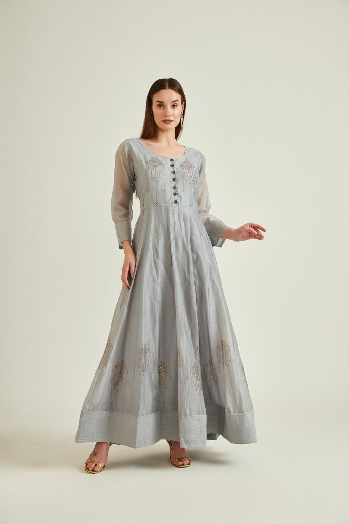 Neerus Grey Colour Chanderi Fabric Suit