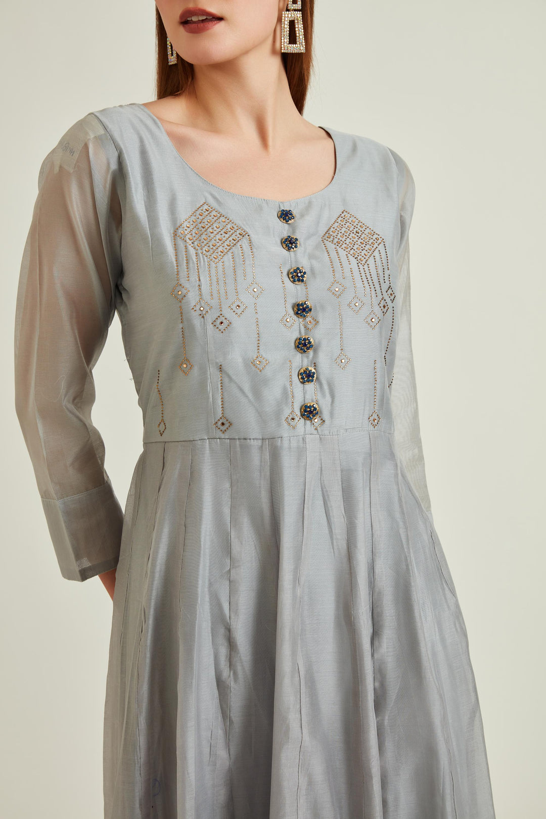 Neerus Grey Colour Chanderi Fabric Suit