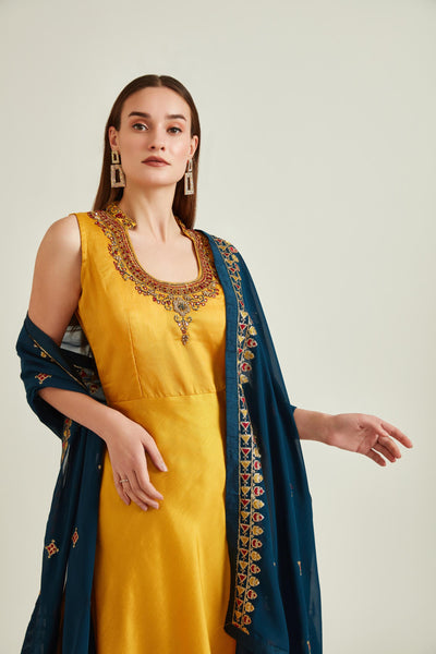 Neeru's Mustard Colour Chanderi Fabric Suit