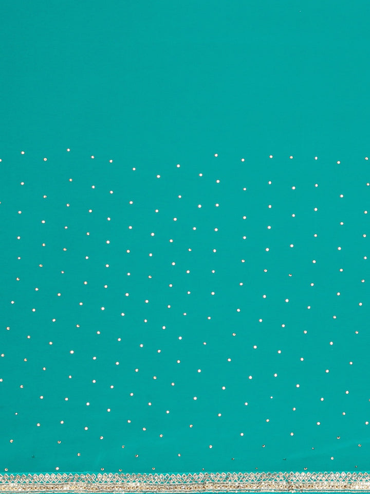 Neerus Aqua Embellished Saree With Blouse