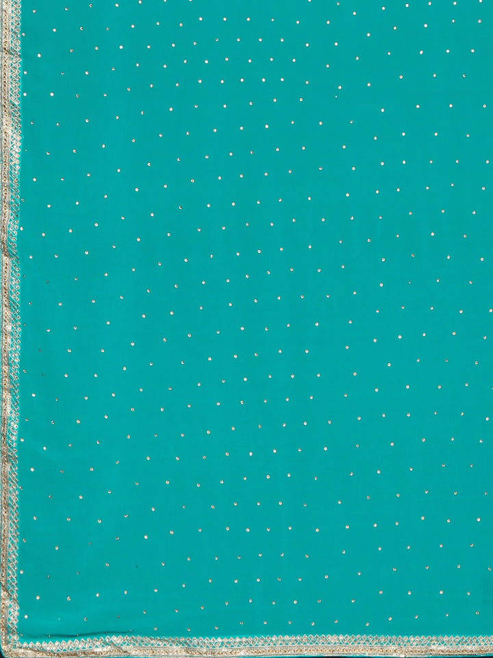 Neerus Aqua Embellished Saree With Blouse