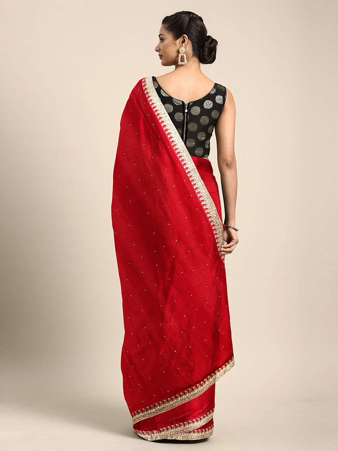 Neerus Red Embellished Saree With Blouse