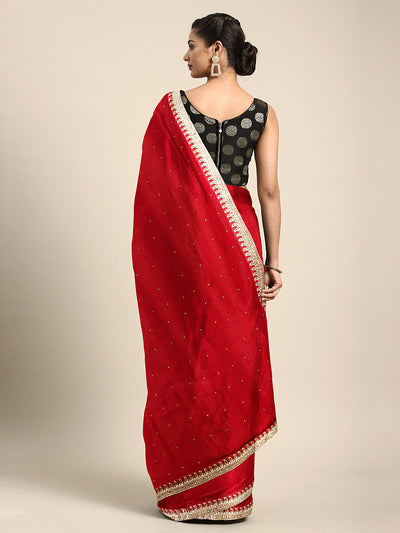 Neeru's Red Embellished Saree With Blouse