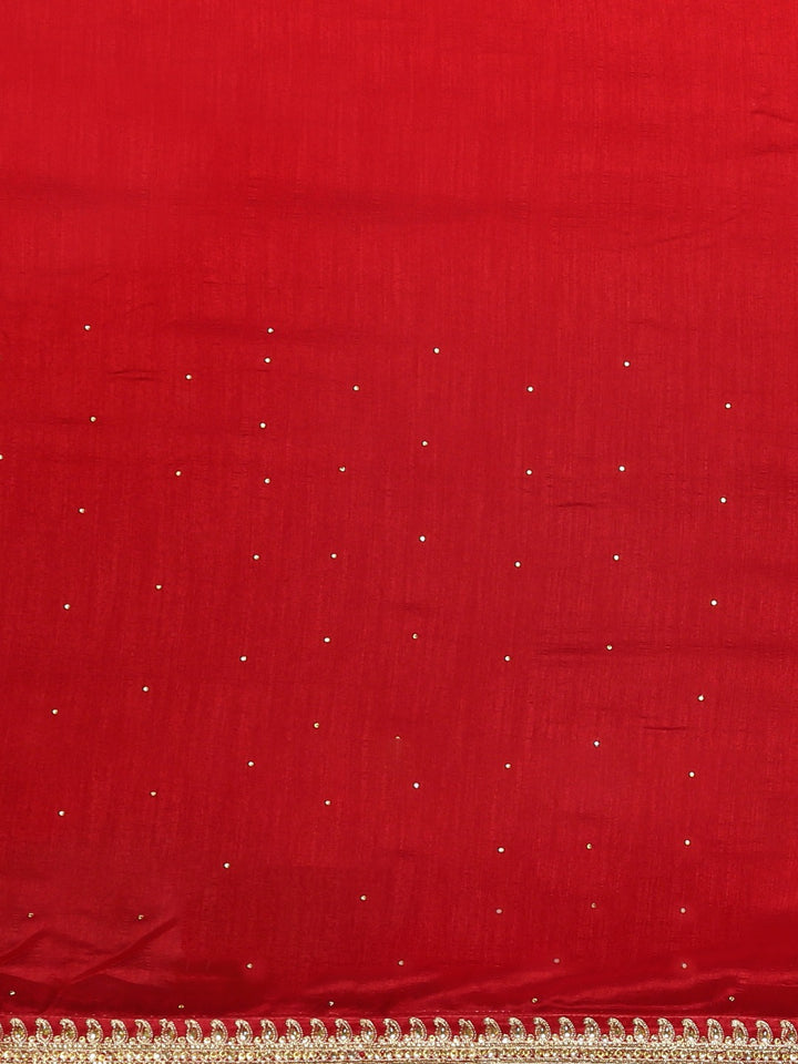 Neerus Red Embellished Saree With Blouse