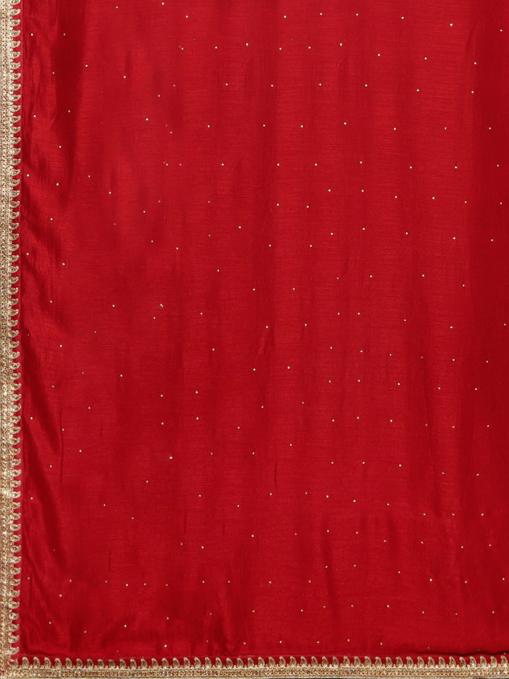 Neerus Red Embellished Saree With Blouse