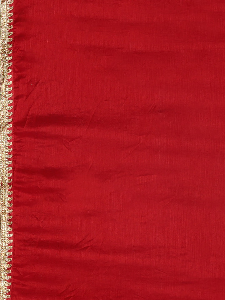 Neerus Red Embellished Saree With Blouse