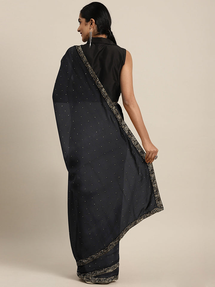 Neerus Black Embellished Saree With Blouse