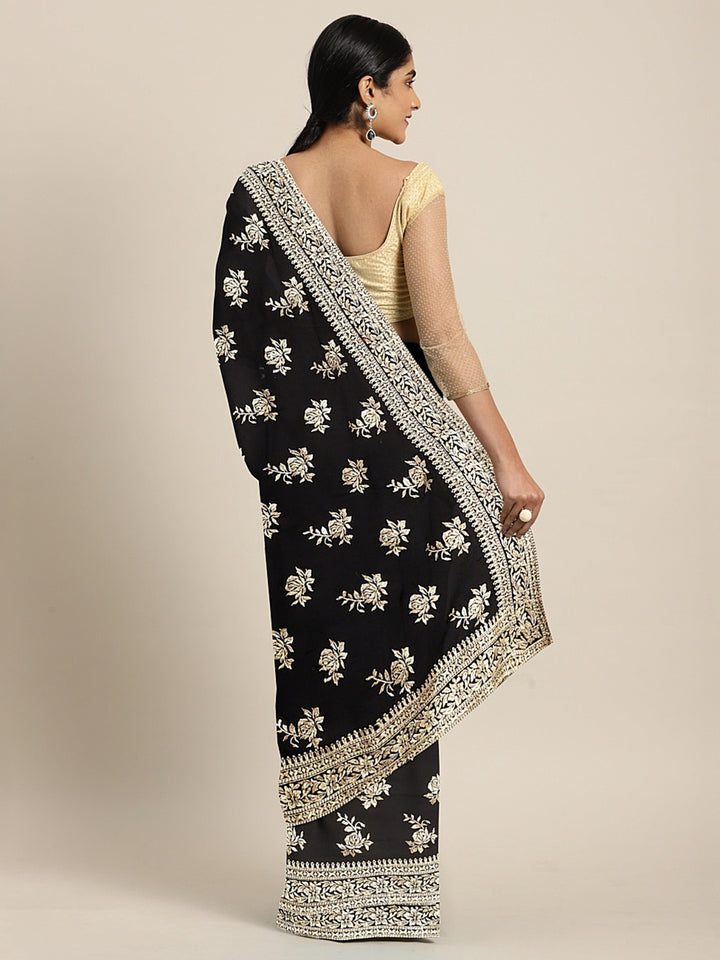 Neerus Black Printed Saree With Blouse