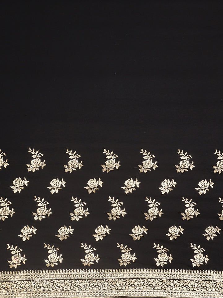 Neerus Black Printed Saree With Blouse