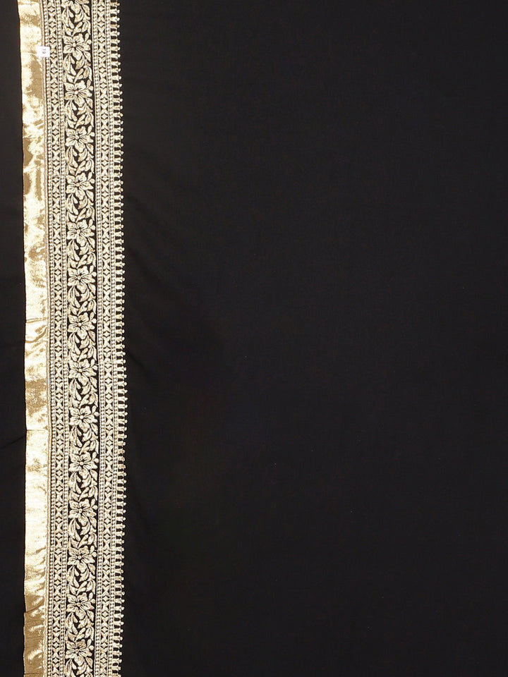 Neerus Black Printed Saree With Blouse