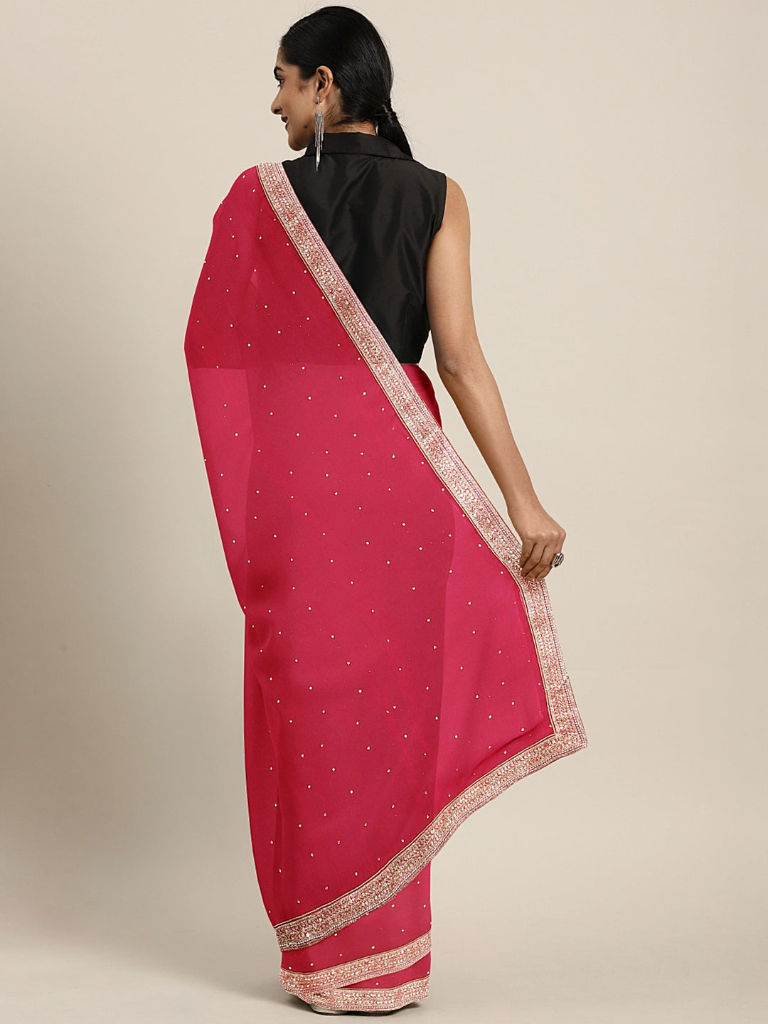 Neeru's Pink Embellished Saree With Blouse