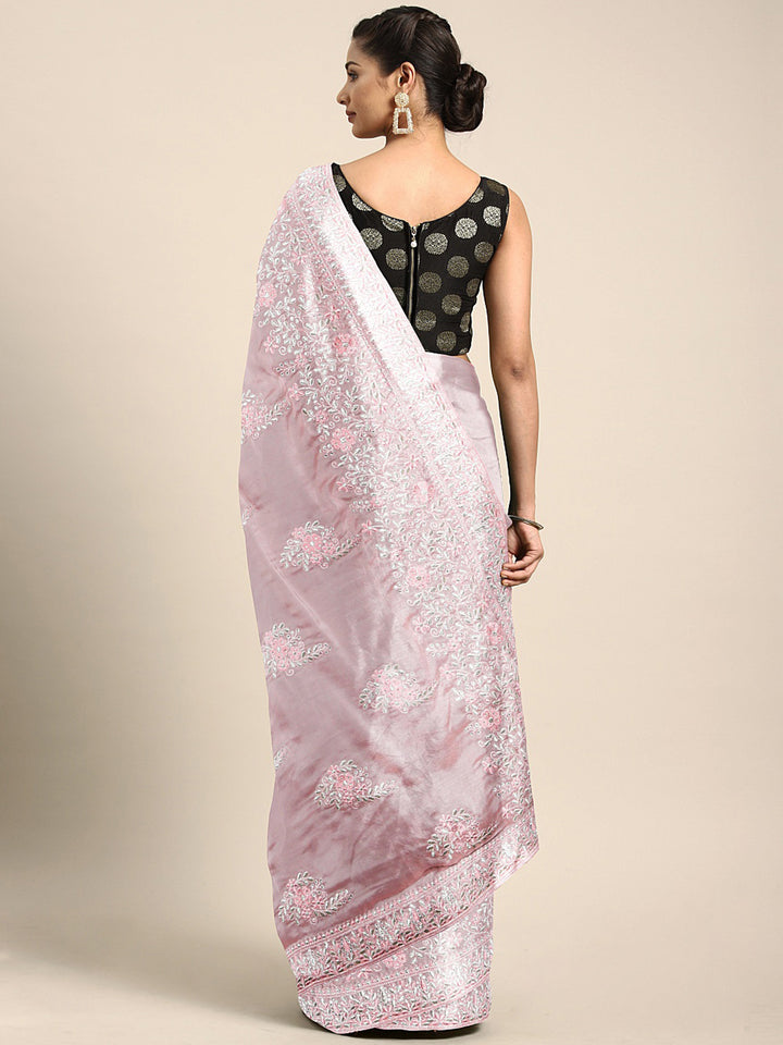 Neerus Pink Embroidered Saree With Blouse