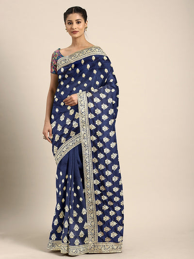 Neeru's Blue Textured Saree With Blouse