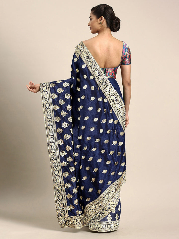 Neerus Blue Textured Saree With Blouse