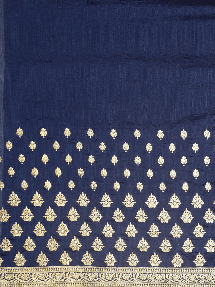 Neerus Blue Textured Saree With Blouse